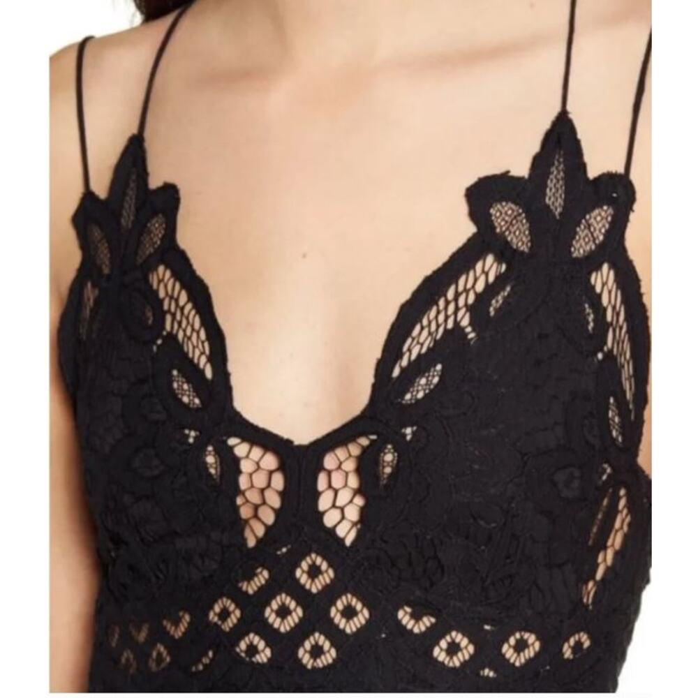 Free People Adella Maxi Slip Dress Black Lace Boho Tiered Crochet Lace L - Picture 2 of 12